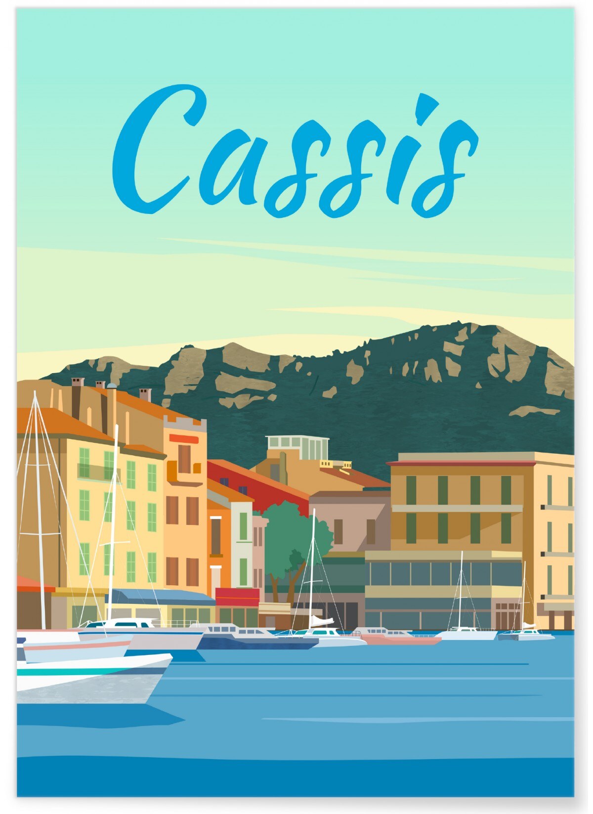 Affiche illustrée du port de Cassis et du cap Canaille